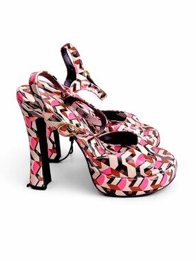 Brian Atwood x Express Geo Print Platform Heels Size 10 Ankle Strap Statement Sa